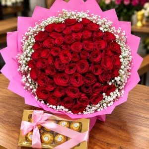60 red roses bouquet with Ferrero Rocher chocolates in Nairobi