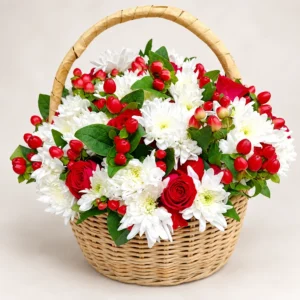 Red roses and white chrysanthemums flower basket in Nairobi