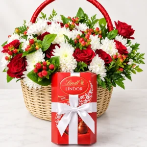 Roses & Chrysanthemums Basket with Lindt Chocolate
