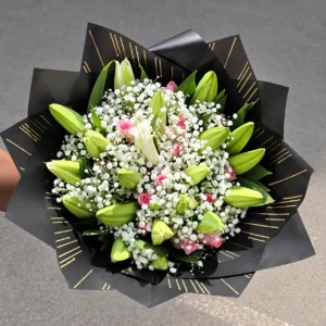 Lilies, pink roses and baby's breath bouquet in Nairobi