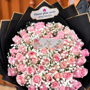 Pink roses bouquet with baby's breath delivery in Nairobi